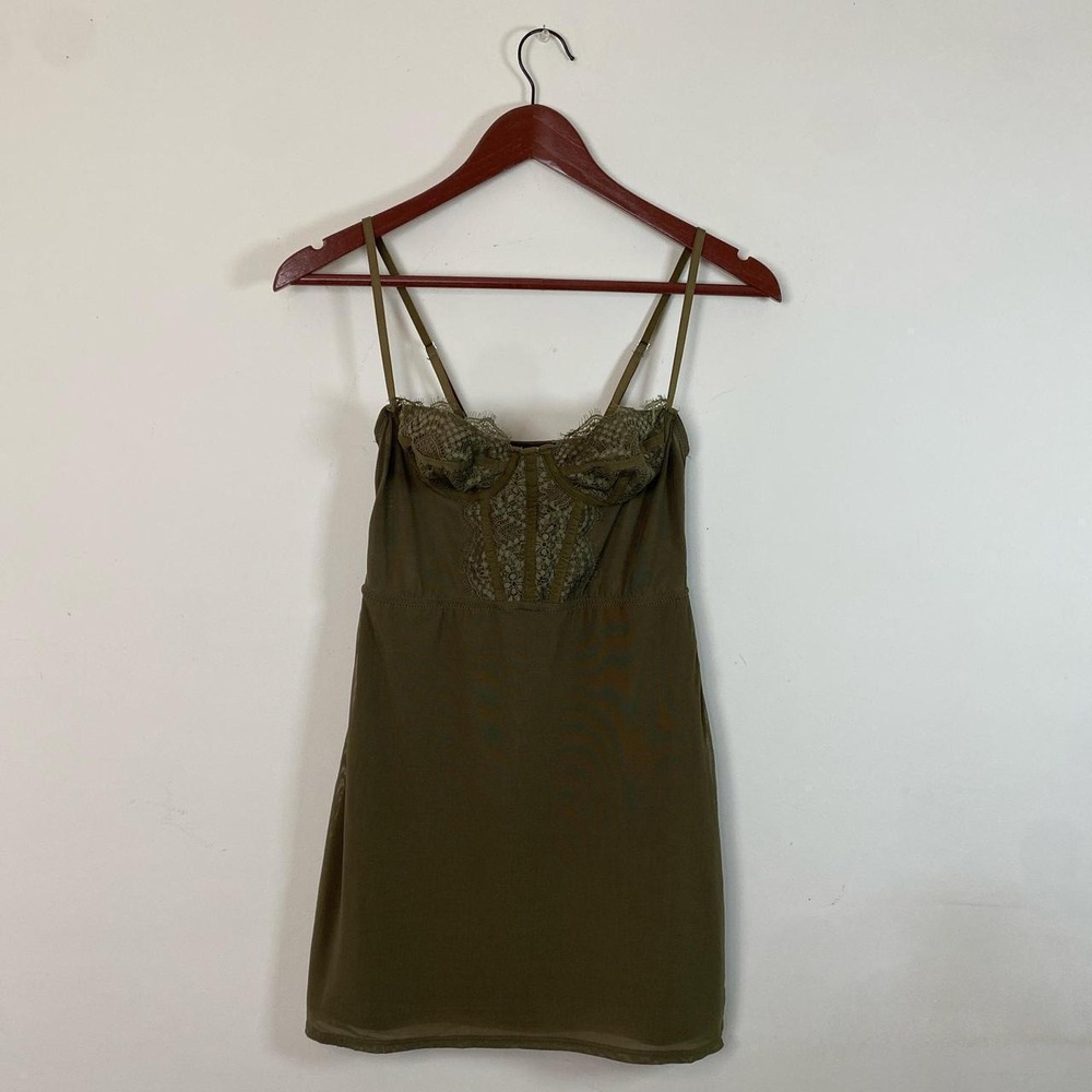 Urban Outfitters Brenna Bustier Mini Dress Slip Lace Corset Olive Green Fairy XS